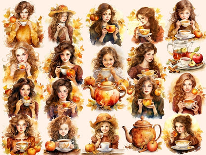 Apple & Cinnamon Tea Watercolor Clipart apple cinnamon png - Wonders Artist