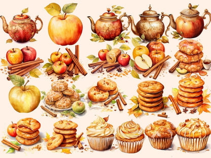 Apple & Cinnamon Tea Watercolor Clipart apple cinnamon png - Wonders Artist