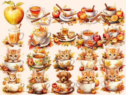 Apple & Cinnamon Tea Watercolor Clipart apple cinnamon png - Wonders Artist