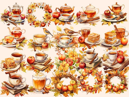 Apple & Cinnamon Tea Watercolor Clipart apple cinnamon png - Wonders Artist