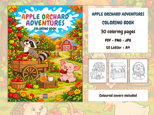 Apple Orchard Adventures Coloring Book — complete digital bundle