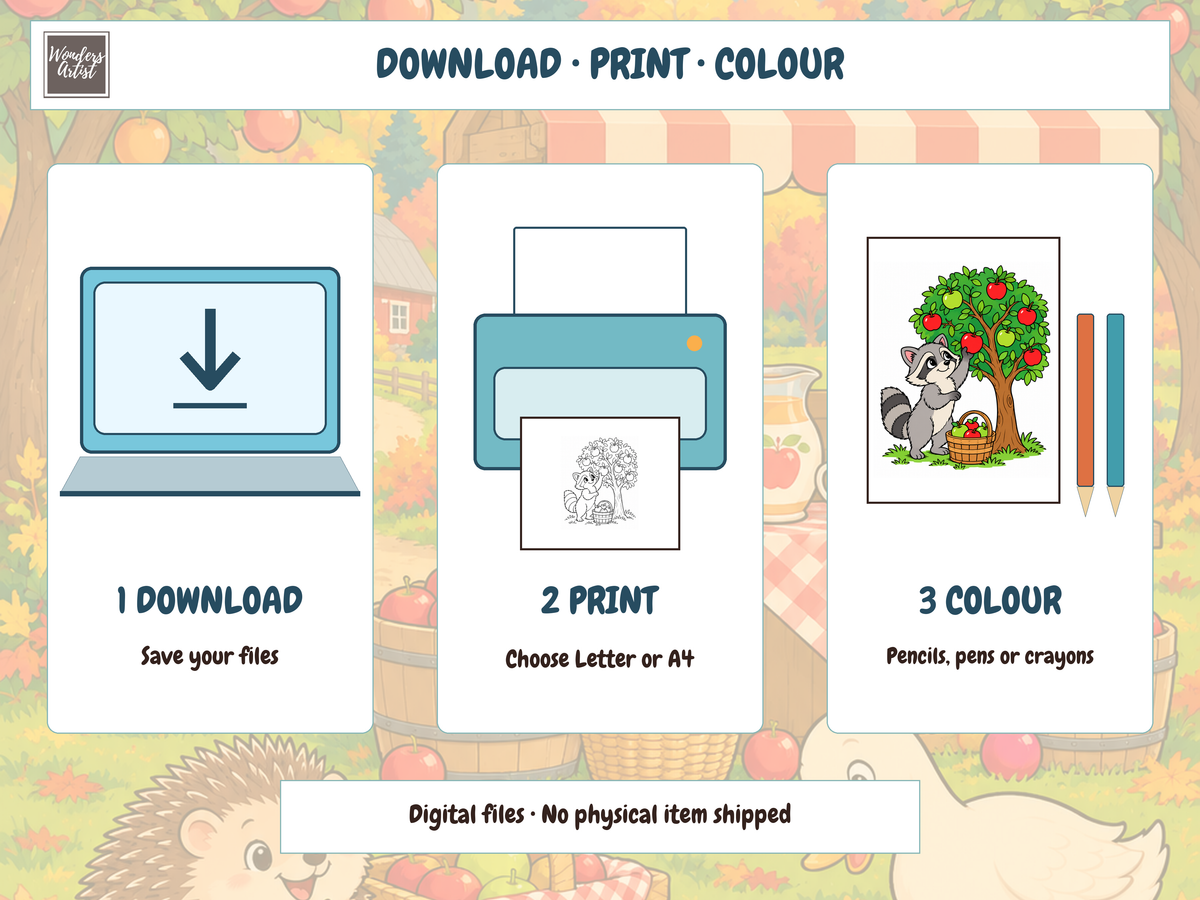 Apple Orchard Adventures Coloring Book — digital download