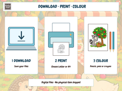 Apple Orchard Adventures Coloring Book — digital download