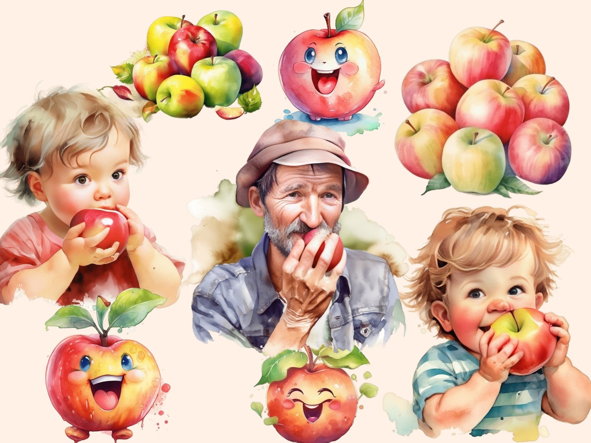 Apples Watercolor Clipart - High - Quality Instant Digital Download for Creative Projects