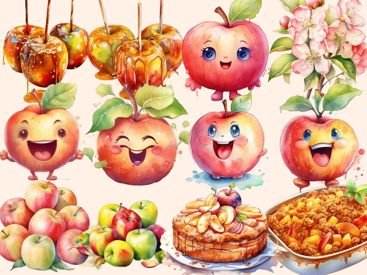 Apples Watercolor Clipart - High - Quality Instant Digital Download for Creative Projects