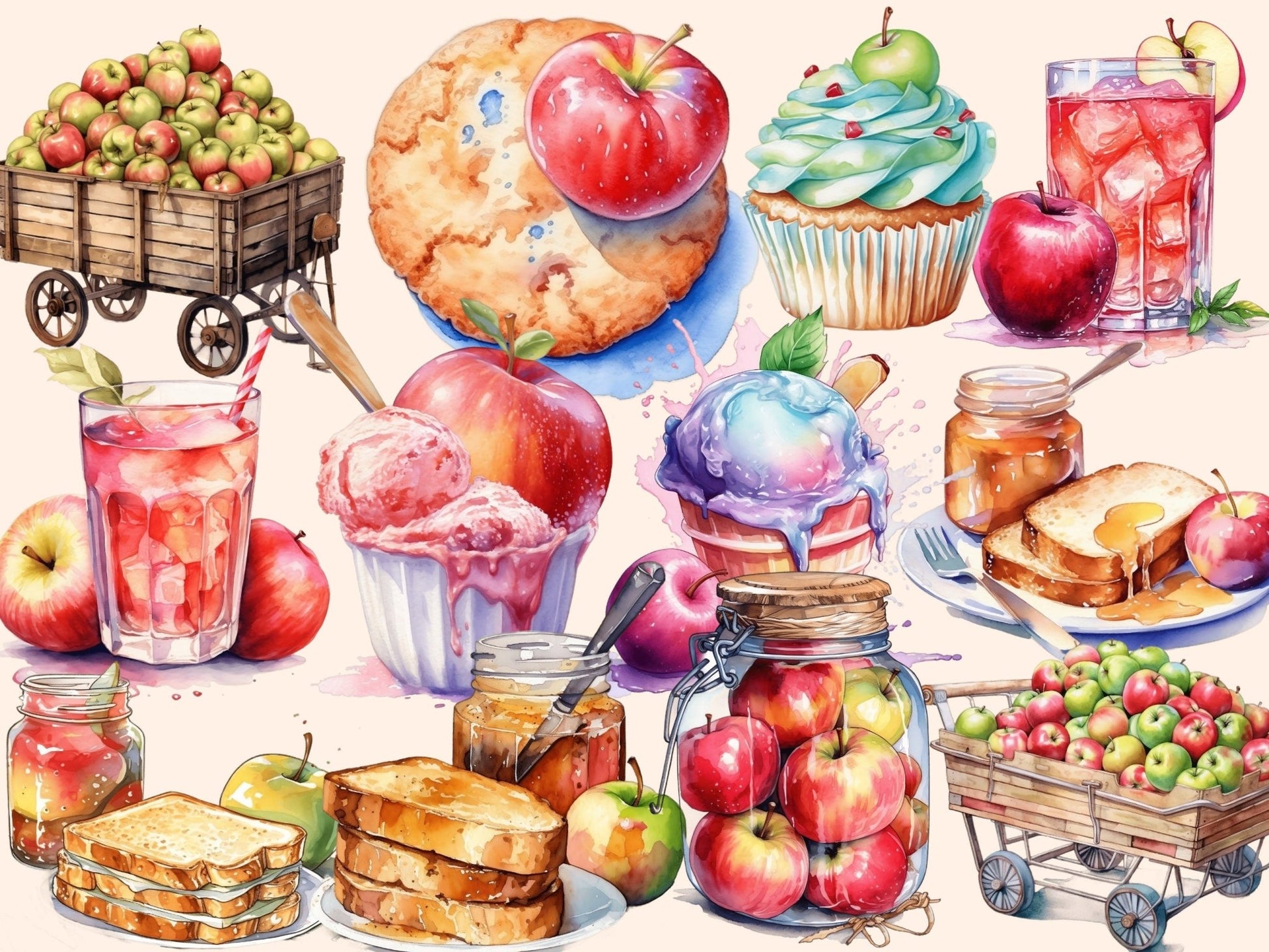 Apples Watercolor Clipart - High - Quality Instant Digital Download for Creative Projects