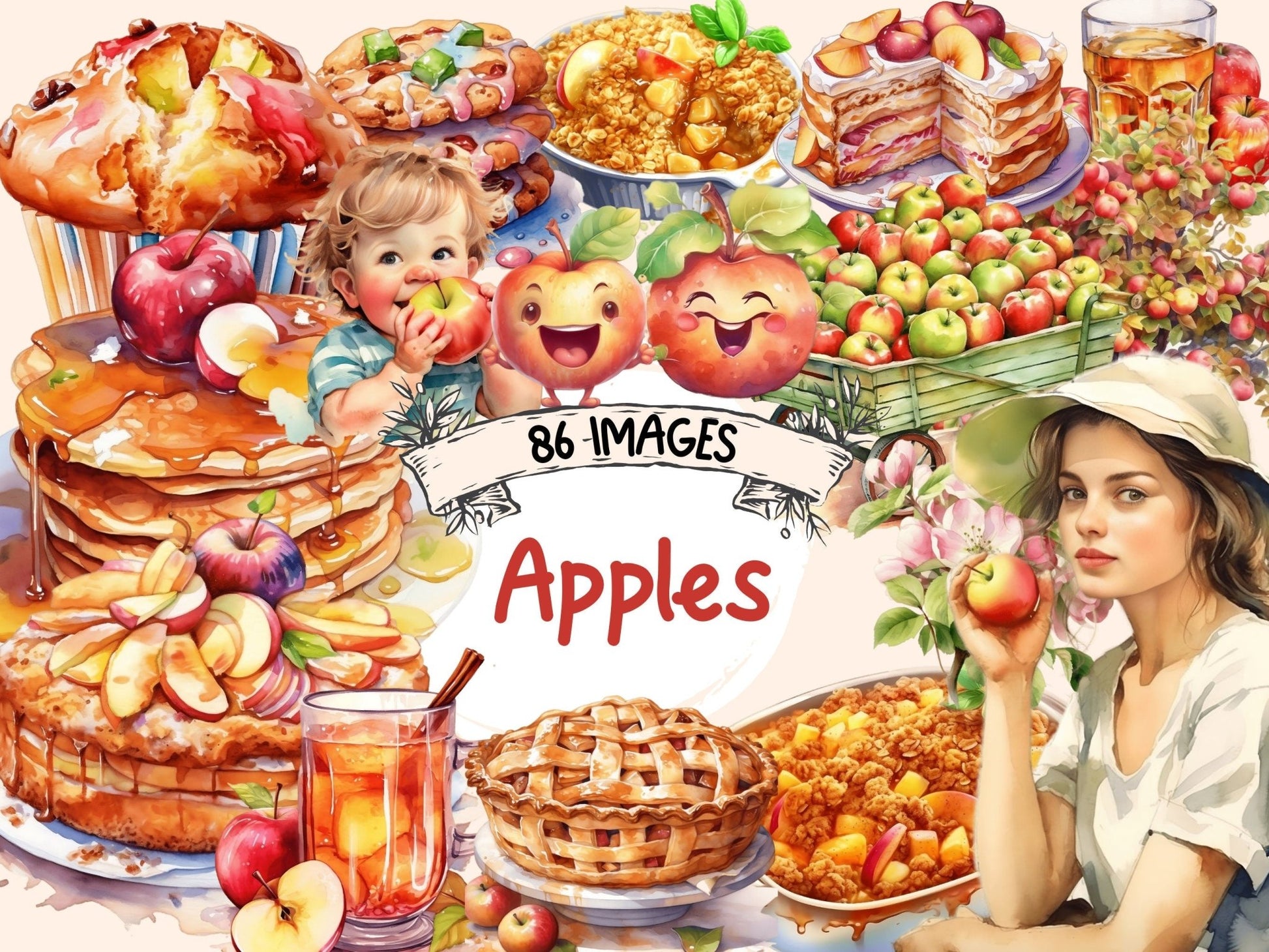 Apples Watercolor Clipart - High - Quality Instant Digital Download for Creative Projects