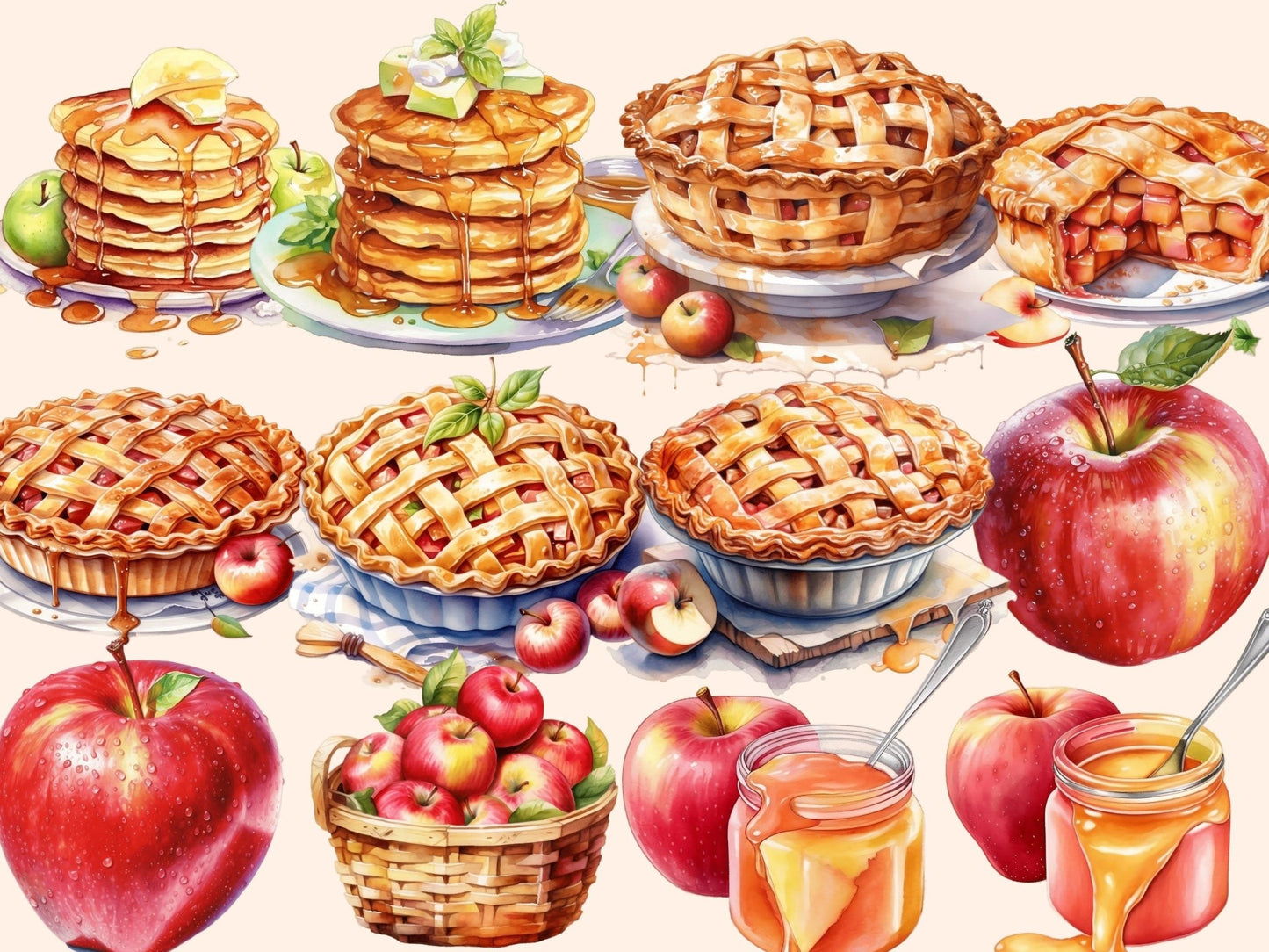 Apples Watercolor Clipart - High - Quality Instant Digital Download for Creative Projects