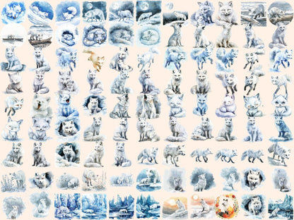 Arctic Foxes Watercolor Clipart arctic fox clipart - Wonders Artist