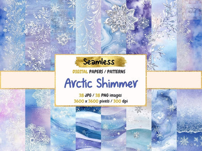 Arctic Shimmer Seamless Pattern Digital Papers arctic digital paper Arctic shimmer cool tones pattern - WondersArtist