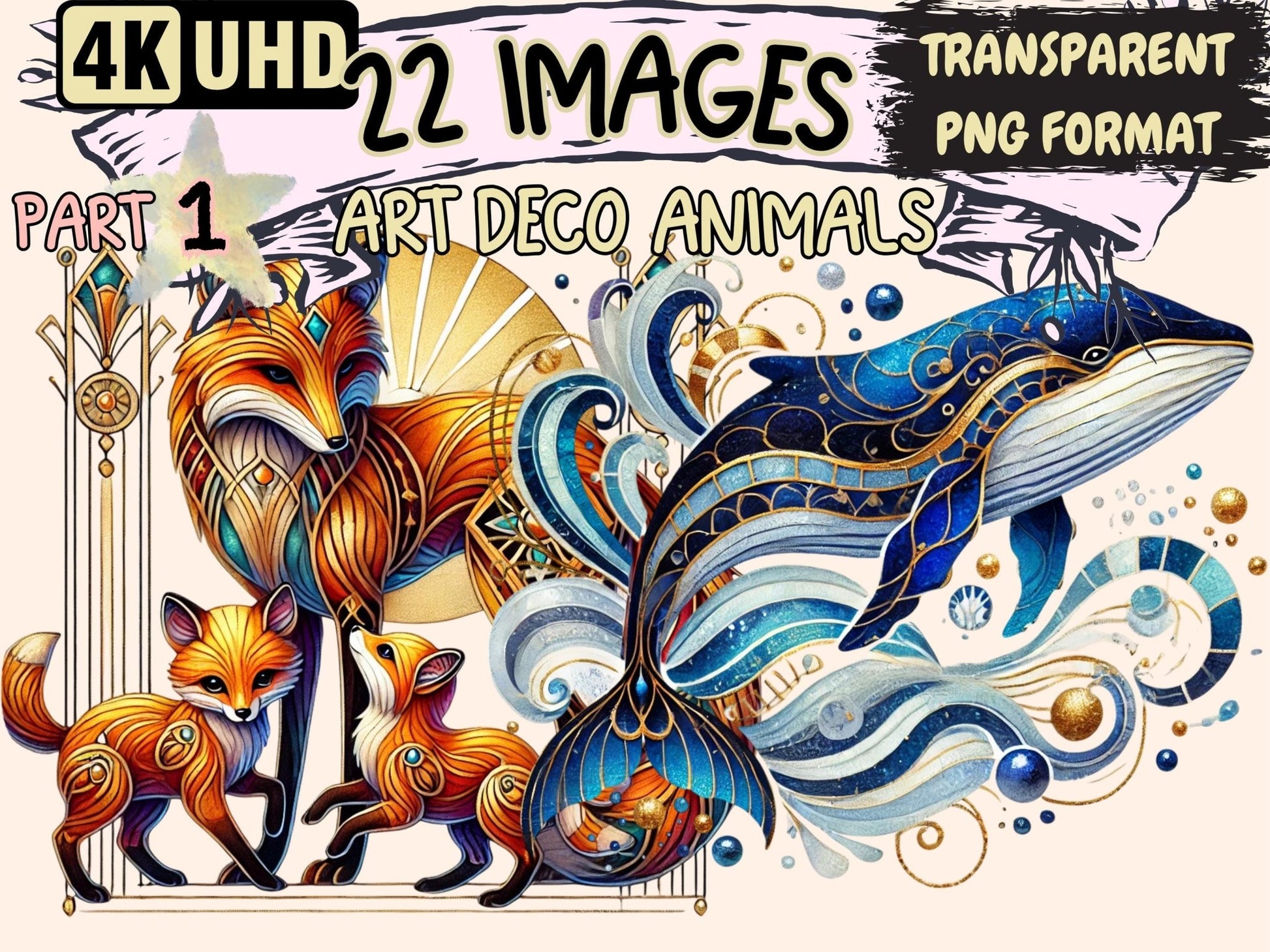 Art Deco Animals (P1) Clipart - High - Quality Instant Digital Download for Creative Projects