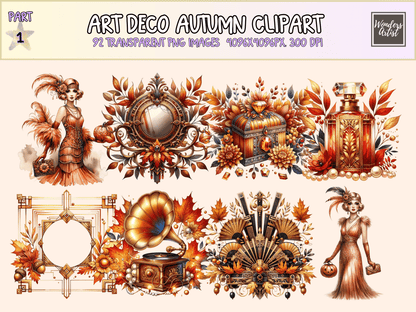 Art Deco Autumn Clipart All Bundles Clipart Line Art - WondersArtist