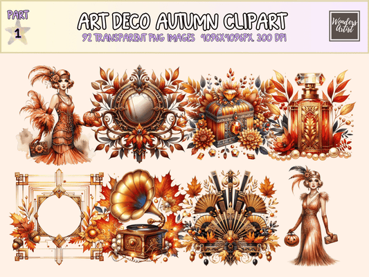 Art Deco Autumn Clipart All Bundles Clipart Line Art - WondersArtist