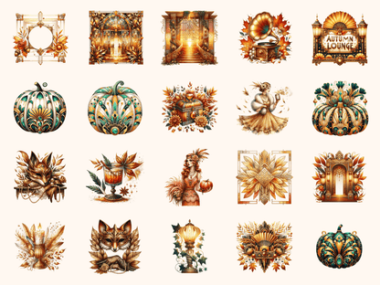 Art Deco Autumn Clipart All Bundles Clipart Line Art - WondersArtist