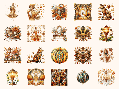 Art Deco Autumn Clipart All Bundles Clipart Line Art - WondersArtist