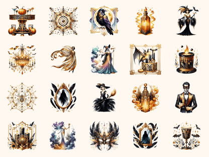 Art Deco Halloween Clipart All Bundles Clipart Line Art - WondersArtist