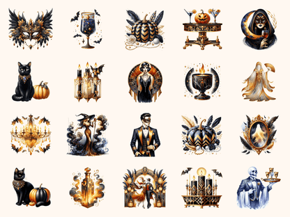 Art Deco Halloween Clipart All Bundles Clipart Line Art - WondersArtist