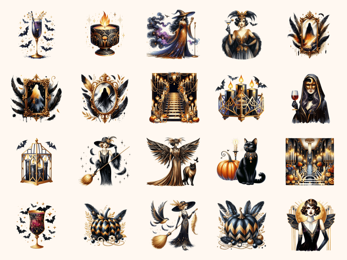 Art Deco Halloween Clipart All Bundles Clipart Line Art - WondersArtist