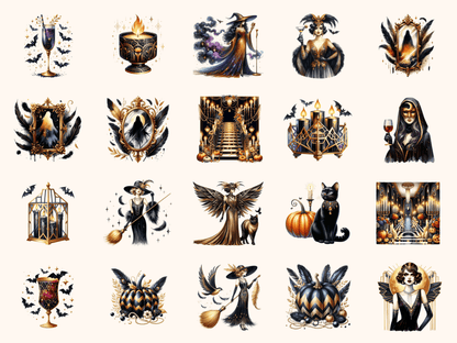 Art Deco Halloween Clipart All Bundles Clipart Line Art - WondersArtist