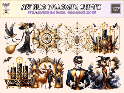 Art Deco Halloween Clipart All Bundles Clipart Line Art - WondersArtist