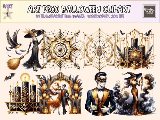Art Deco Halloween Clipart All Bundles Clipart Line Art - WondersArtist