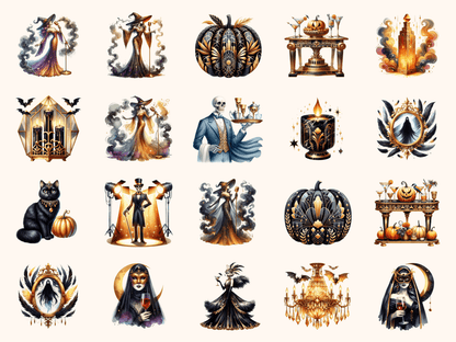 Art Deco Halloween Clipart All Bundles Clipart Line Art - WondersArtist