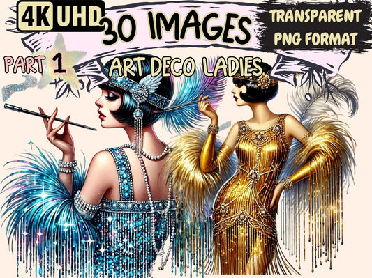 Art Deco Ladies Clipart - High - Quality Instant Digital Download for Creative Projects