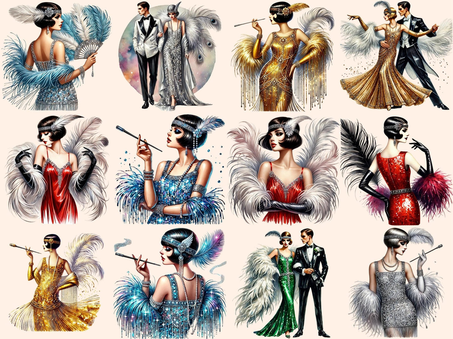 Art Deco Ladies Clipart - High - Quality Instant Digital Download for Creative Projects