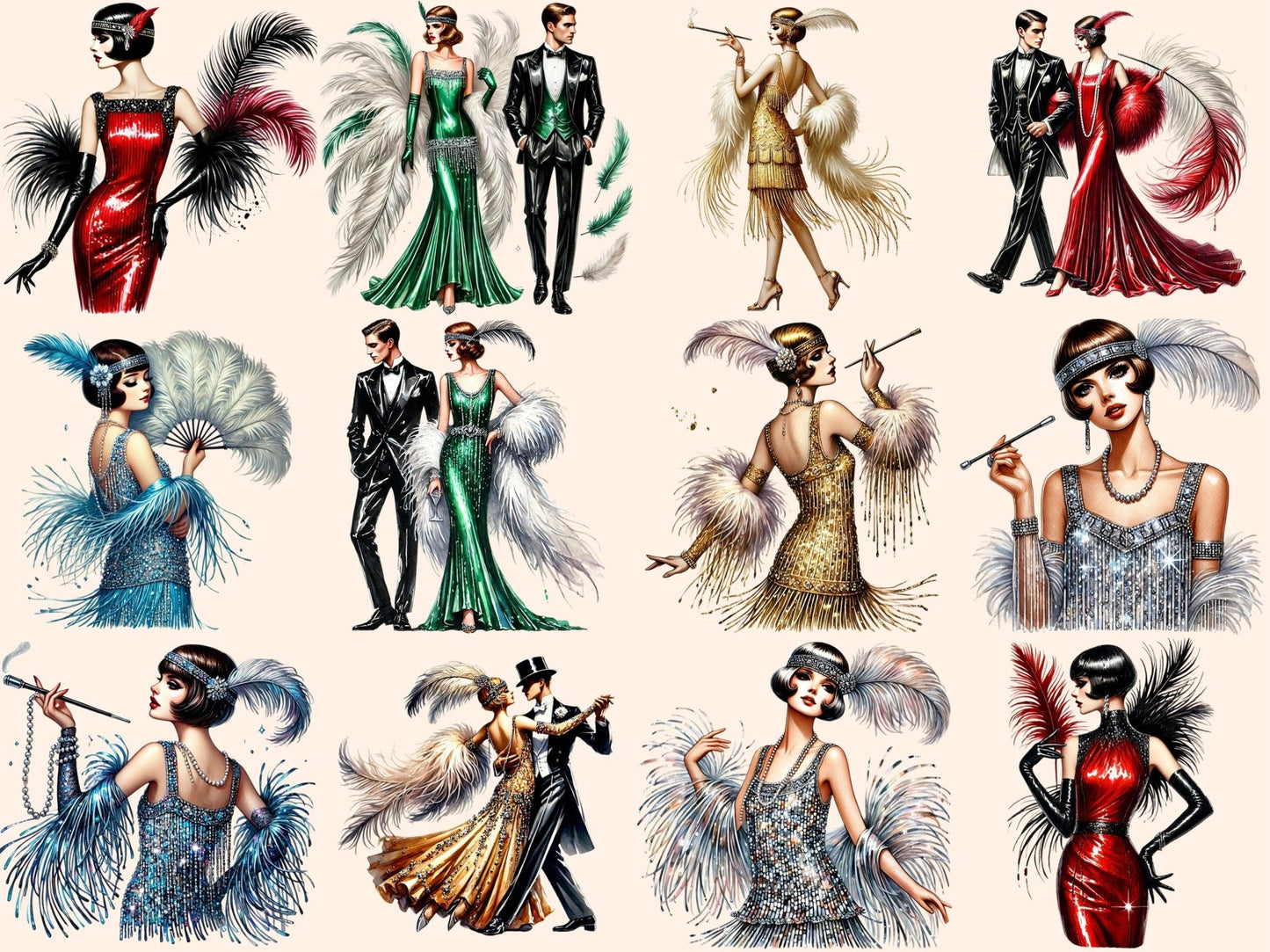 Art Deco Ladies Clipart - High - Quality Instant Digital Download for Creative Projects