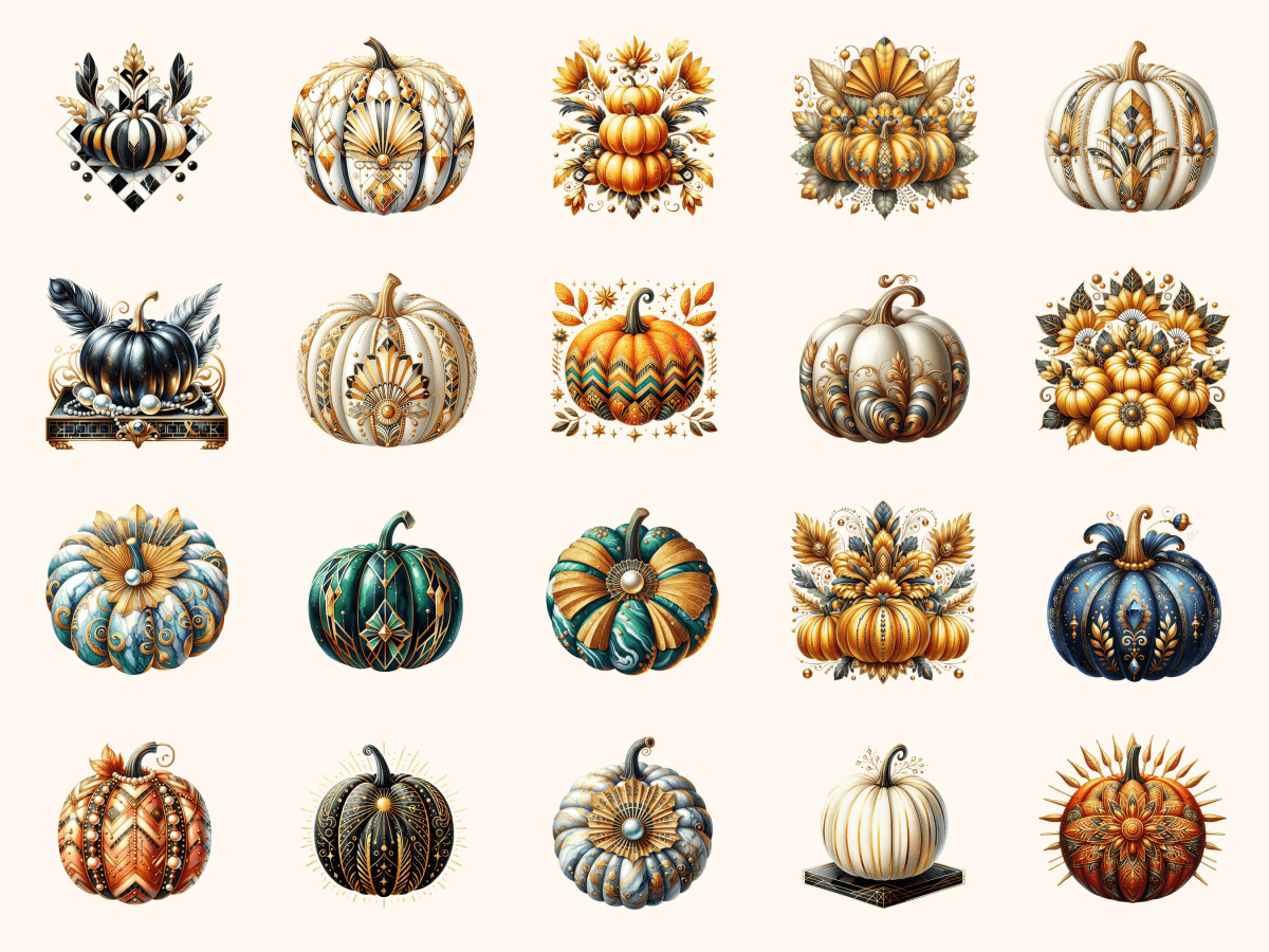 Art Deco Pumpkins Clipart All Bundles Clipart Line Art - WondersArtist