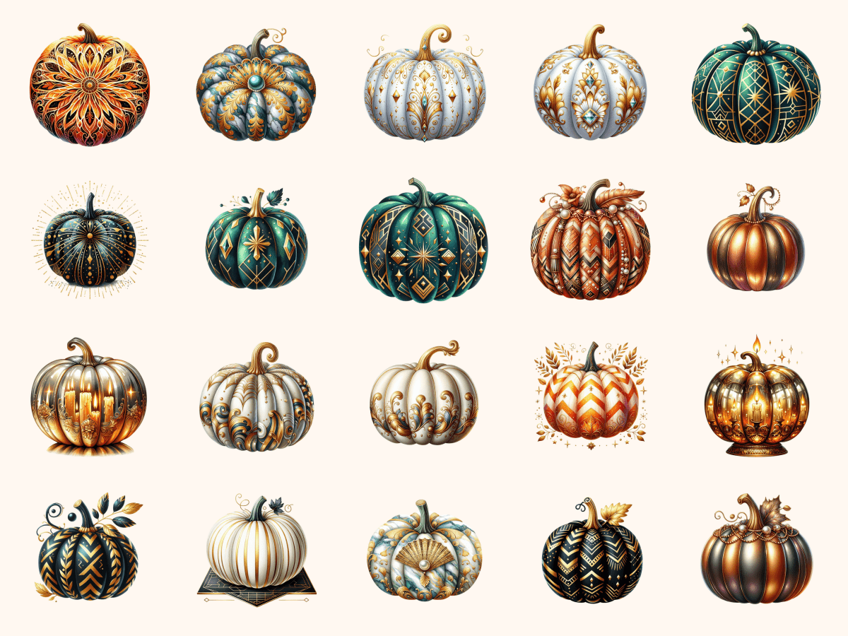 Art Deco Pumpkins Clipart All Bundles Clipart Line Art - WondersArtist