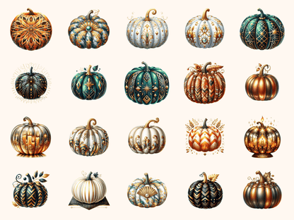 Art Deco Pumpkins Clipart All Bundles Clipart Line Art - WondersArtist