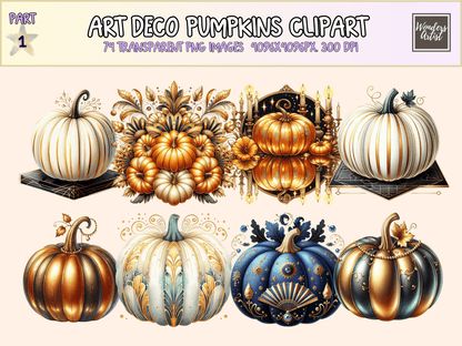 Art Deco Pumpkins Clipart All Bundles Clipart Line Art - WondersArtist