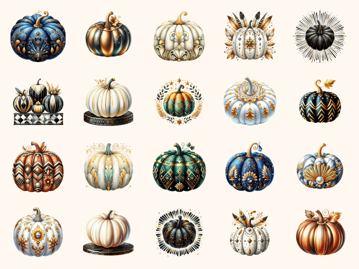 Art Deco Pumpkins Clipart All Bundles Clipart Line Art - WondersArtist