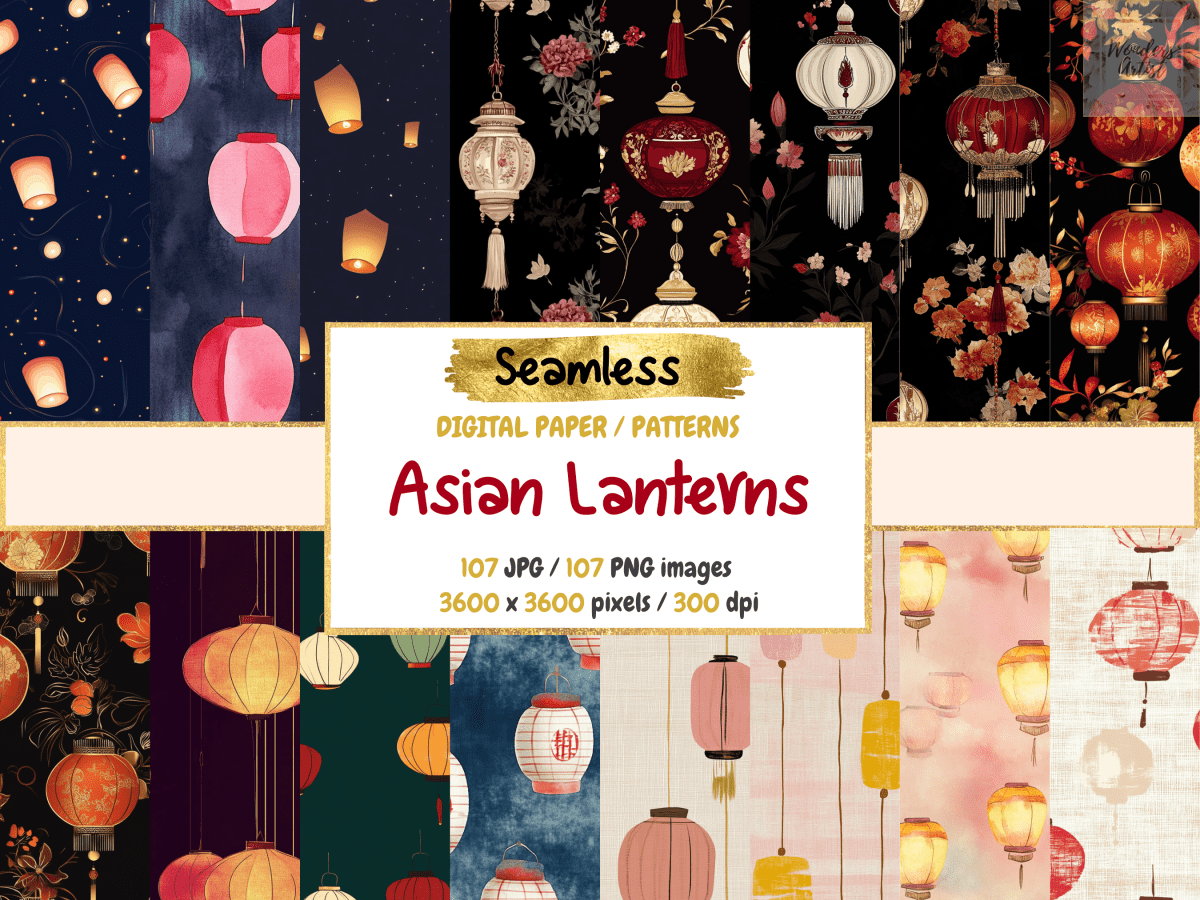 Asian Lanterns Digital Paper All Bundles Backgrounds Digital Paper - WondersArtist