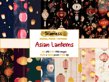 Asian Lanterns Digital Paper All Bundles Backgrounds Digital Paper - WondersArtist