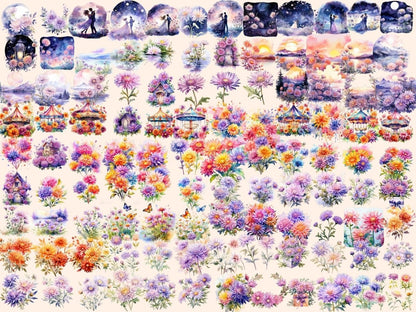 Aster Flowers Watercolor Clipart aster clipart - Wonders Artist