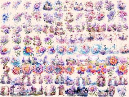 Aster Flowers Watercolor Clipart aster clipart - Wonders Artist