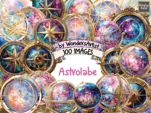 Astrolabe Watercolor Clipart - High - Quality Instant Digital Download for Creative Projects