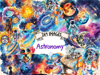 Astronomy Watercolor Clipart astronaut art - Wonders Artist