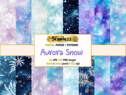 Aurora Snow Seamless Digital Paper Arctic Digital Art - Wonders Artist