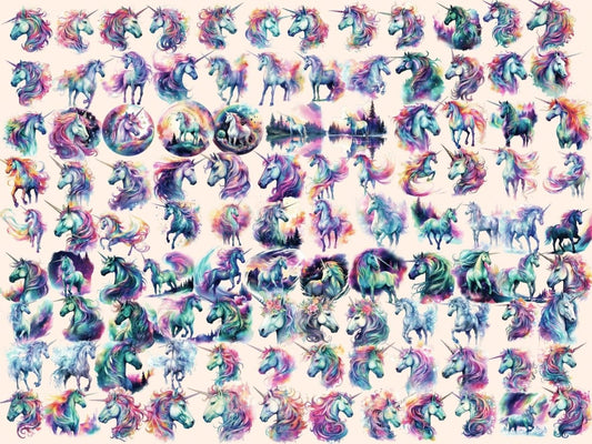 オーロラユニコーンズ水彩クリップアート