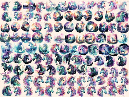 Aurora Unicorns Watercolor Clipart aurora clipart - Wonders Artist