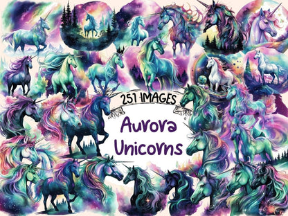 Aurora Unicorns Watercolor Clipart aurora clipart - Wonders Artist