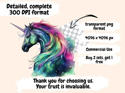 Aurora Unicorns Watercolor Clipart aurora clipart - Wonders Artist