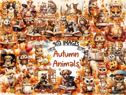 Autumn Animals Watercolor Clipart adorable autumn png - Wonders Artist