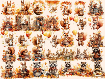 Autumn Animals Watercolor Clipart adorable autumn png - Wonders Artist