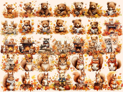 Autumn Animals Watercolor Clipart adorable autumn png - Wonders Artist