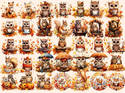 Autumn Animals Watercolor Clipart adorable autumn png - Wonders Artist