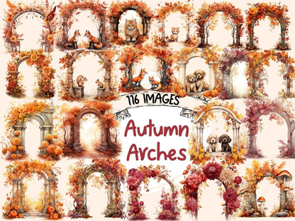 Autumn Arches Watercolor Clipart autumn arch clipart - Wonders Artist